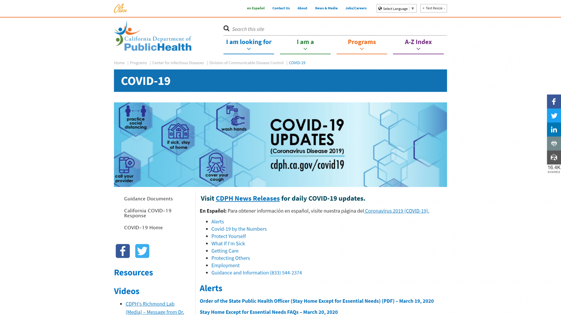 California Department of Public Health website